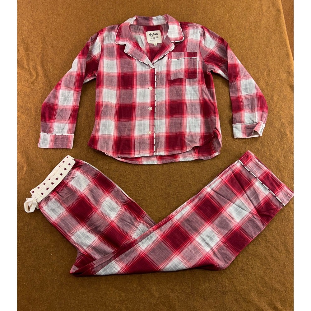 Dylan Womens Small Red Plaid Cotton 2 Piece Pajama Set New